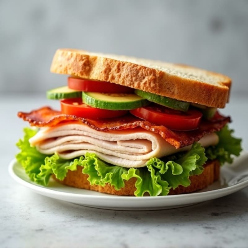 Healthy Turkey Club with Crispy Bacon and Fresh Veggies