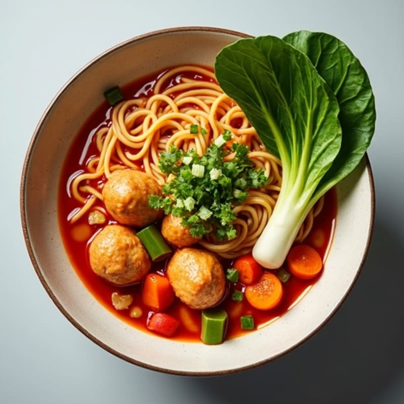 Spicy Sriracha Chicken Ramen with Fresh Vegetables