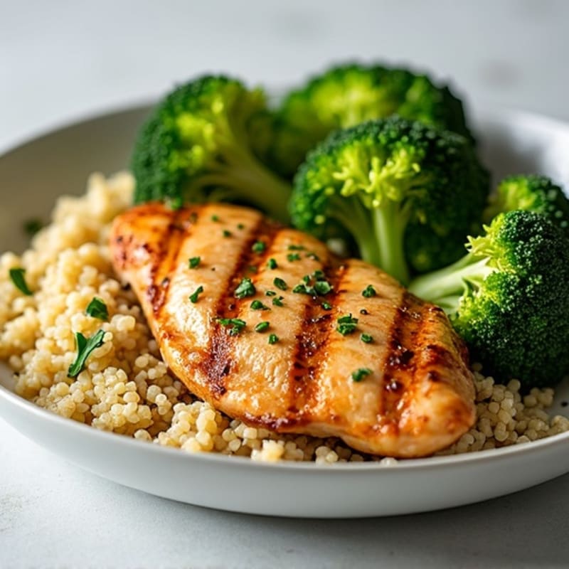 Grilled Chicken Breast with Quinoa and Roasted Broccoli