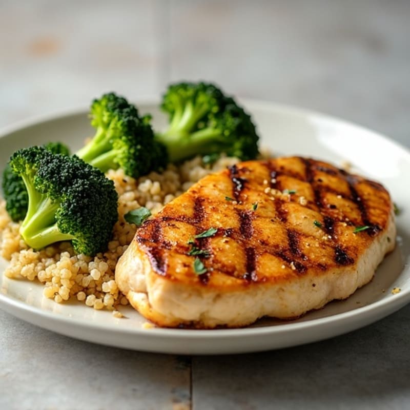 Grilled Chicken Breast with Quinoa and Roasted Broccoli