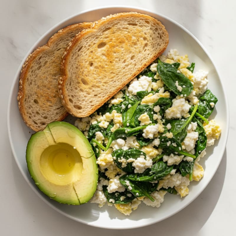 Cottage Cheese and Egg White Scramble with Sautéed Spinach