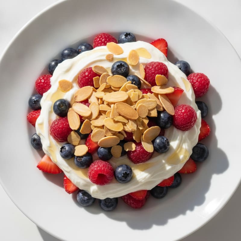 Creamy Greek Yogurt Parfait with Mixed Berries and Almonds