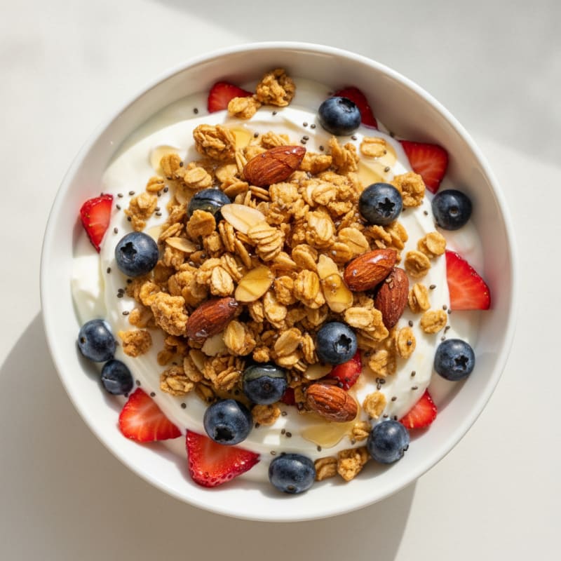 Creamy Greek Yogurt Parfait with Fresh Berries and Almond Granola