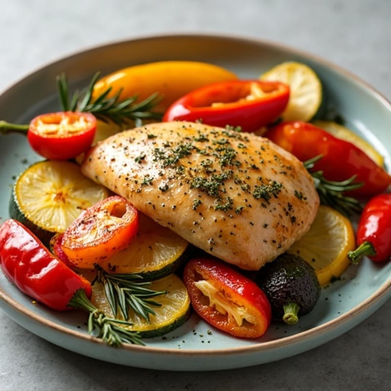 Herb-Crusted Sheet Pan Chicken with Roasted Rainbow Vegetables