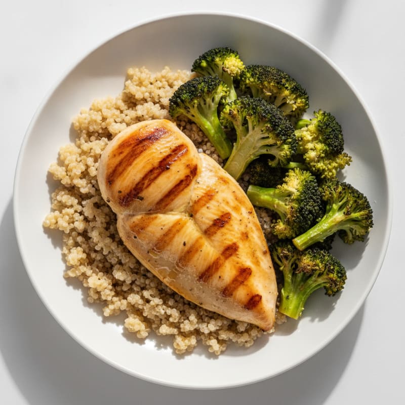 Grilled Chicken Breast with Quinoa and Roasted Broccoli