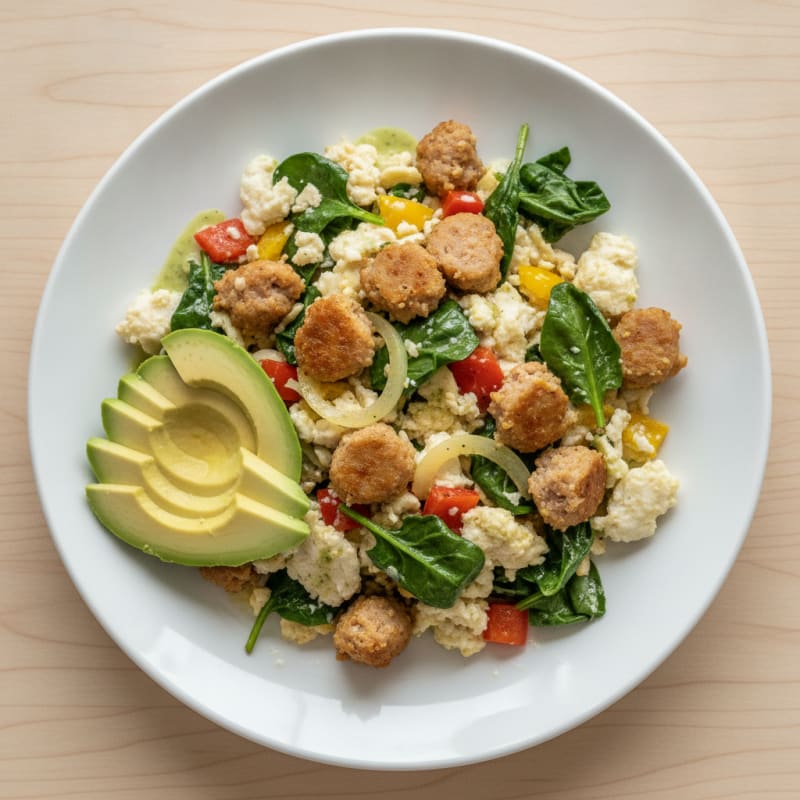 Egg White Veggie Scramble with Turkey Sausage