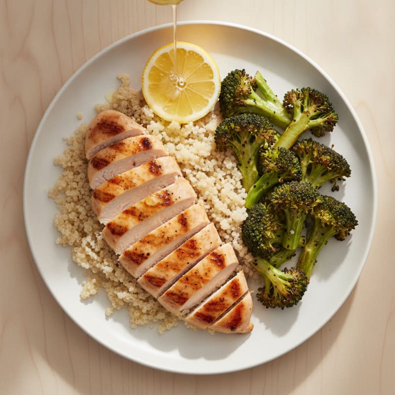 Grilled Chicken Breast with Quinoa and Roasted Broccoli