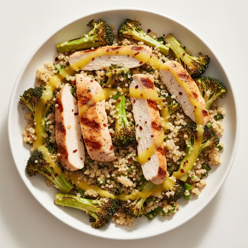 Grilled Chicken and Quinoa Salad with Roasted Broccoli