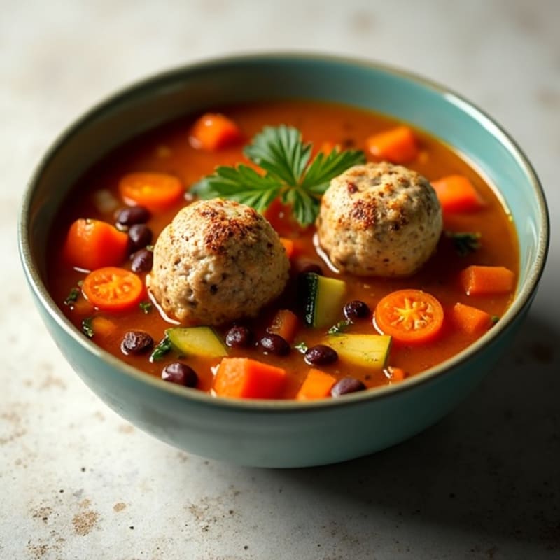 Herb-Spiced Mexican Meatball Soup with Garden Vegetables