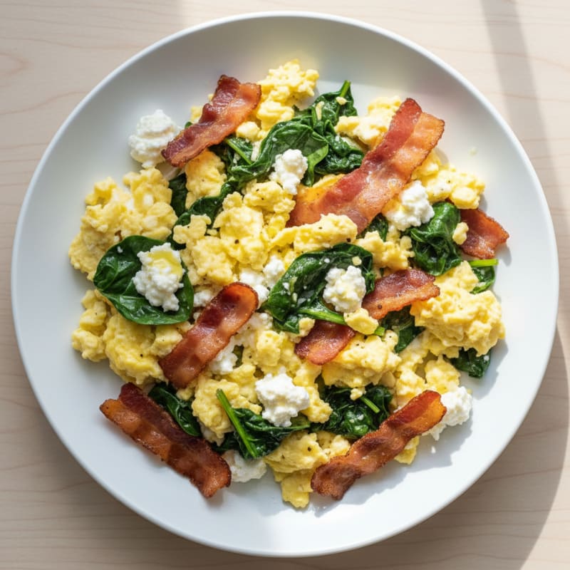 Cottage Cheese Scramble with Spinach and Turkey Bacon