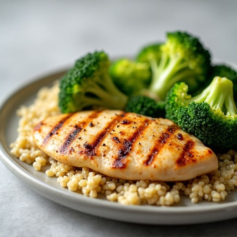 Grilled Chicken Breast with Quinoa and Steamed Broccoli