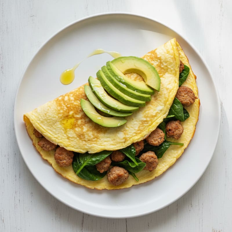 Egg White Spinach Omelet with Turkey Sausage