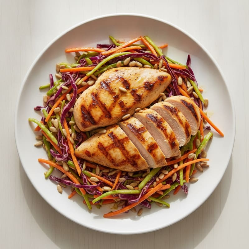 Grilled Chicken Breast with Crunchy Cabbage Slaw