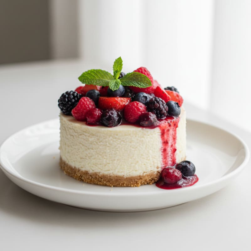 Greek Yogurt Protein Cheesecake with Mixed Berries