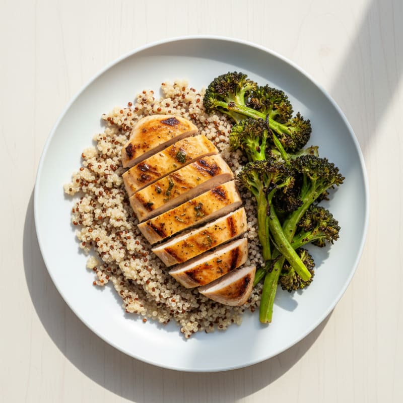 Grilled Chicken Breast with Quinoa and Roasted Broccoli