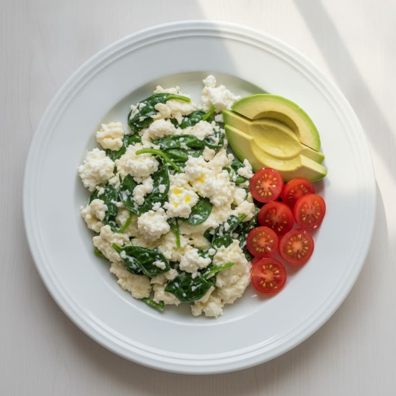 Egg White Spinach Scramble with Cottage Cheese