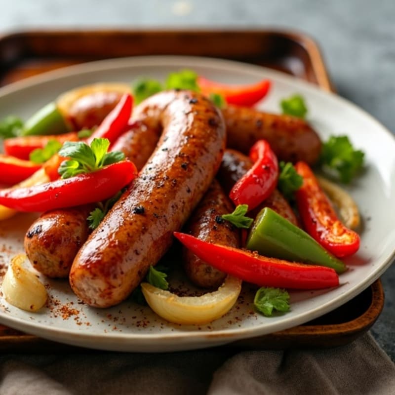 Sheet Pan Farmers Sausage with Roasted Peppers and Onions