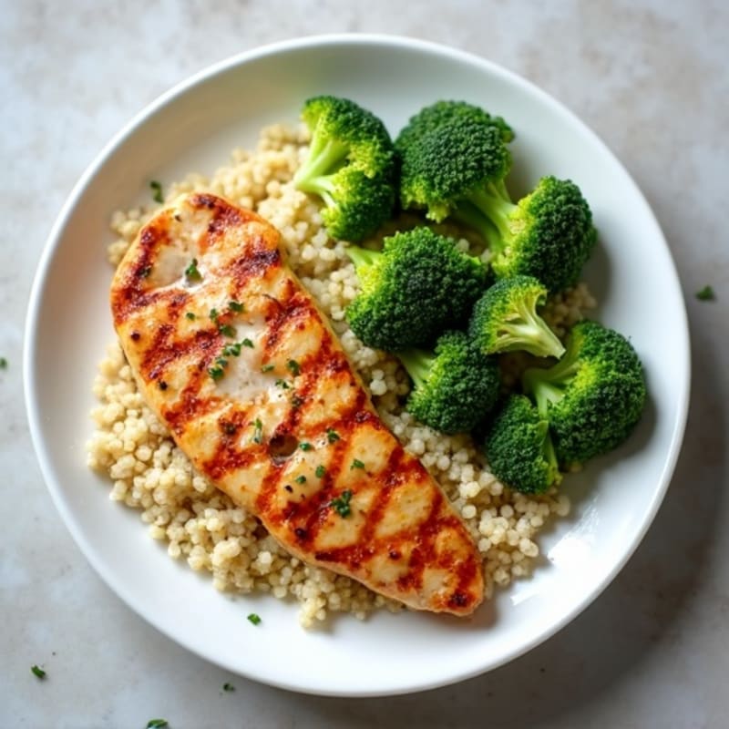 Grilled Chicken Breast with Quinoa and Steamed Broccoli
