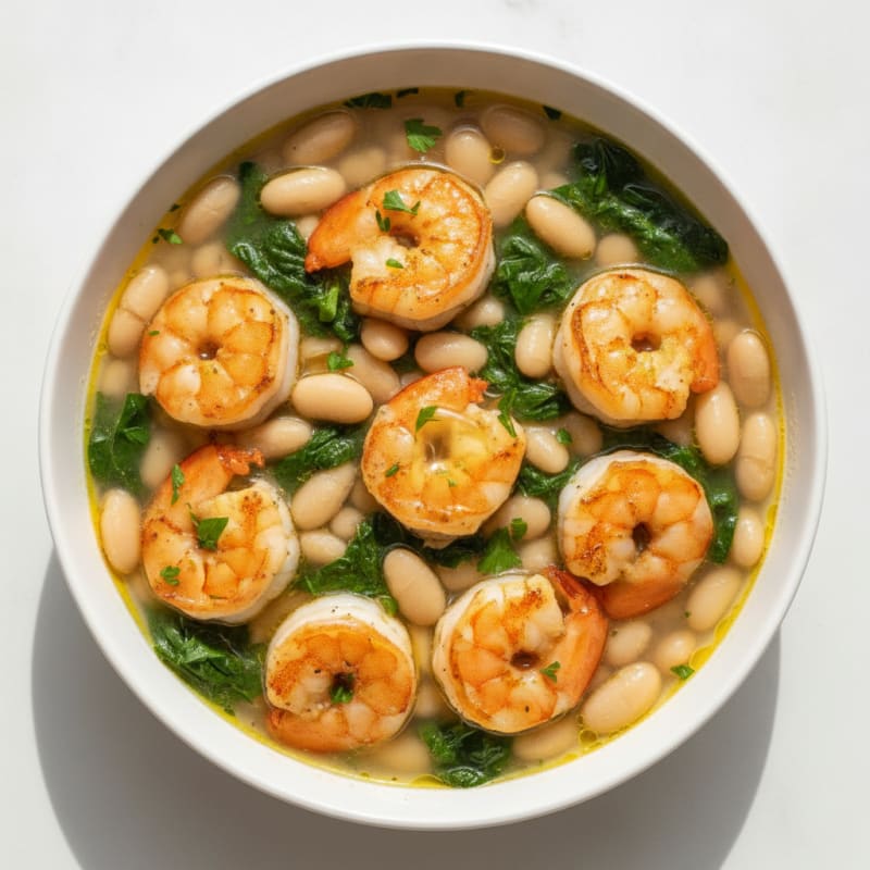 Seared Shrimp and White Bean Soup with Fresh Herbs