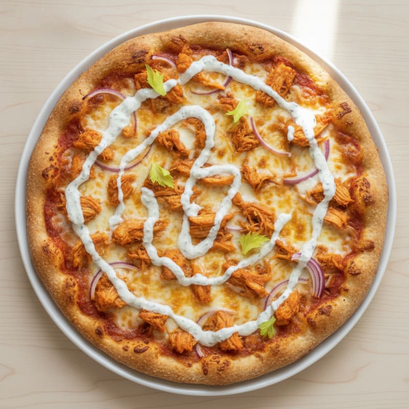 Buffalo Chicken Pizza with Ranch Drizzle