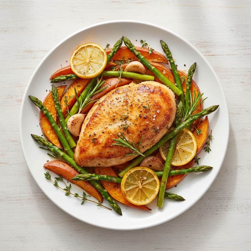 Lemon Herb Roasted Chicken with Asparagus
