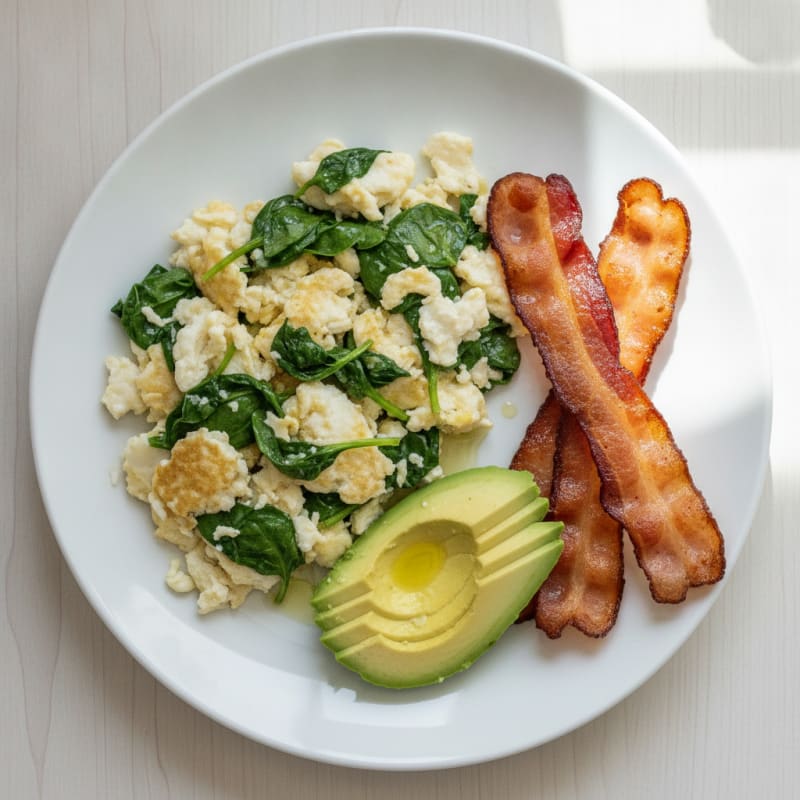 Egg White and Spinach Scramble with Turkey Bacon
