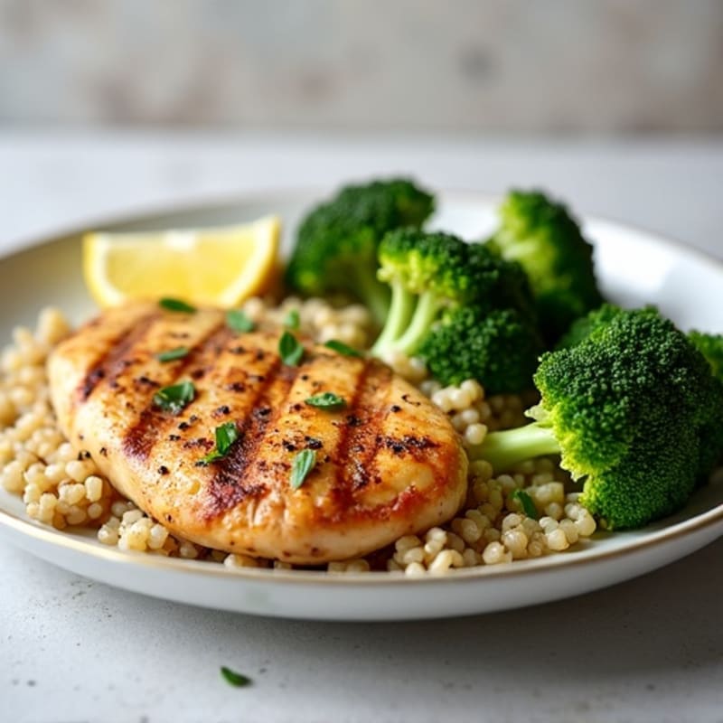 Grilled Chicken Breast with Quinoa and Roasted Broccoli