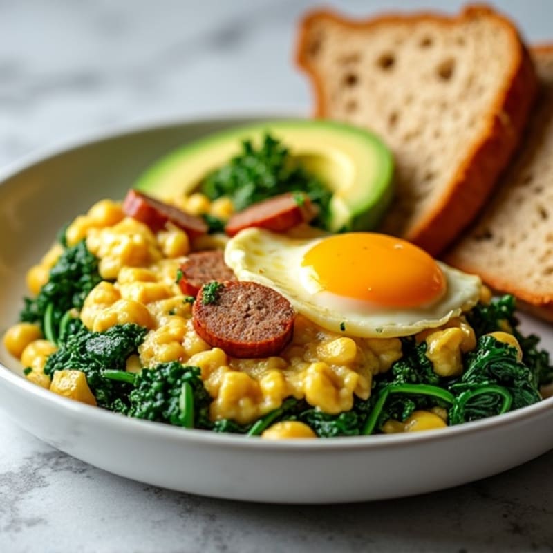 Egg White Spinach Scramble with Turkey Sausage