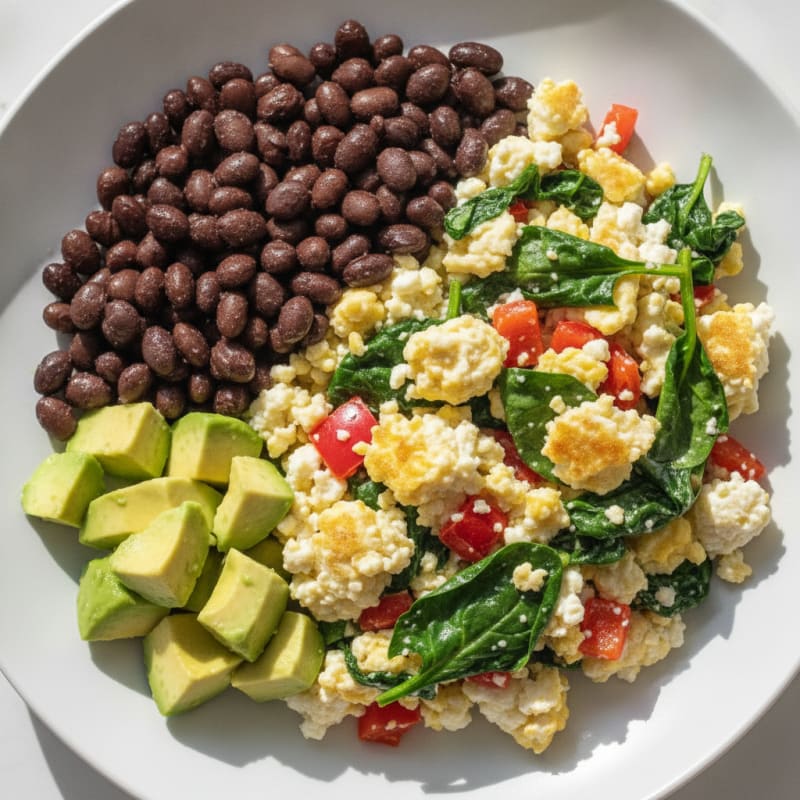 Cottage Cheese Scramble with Spinach and Bell Peppers