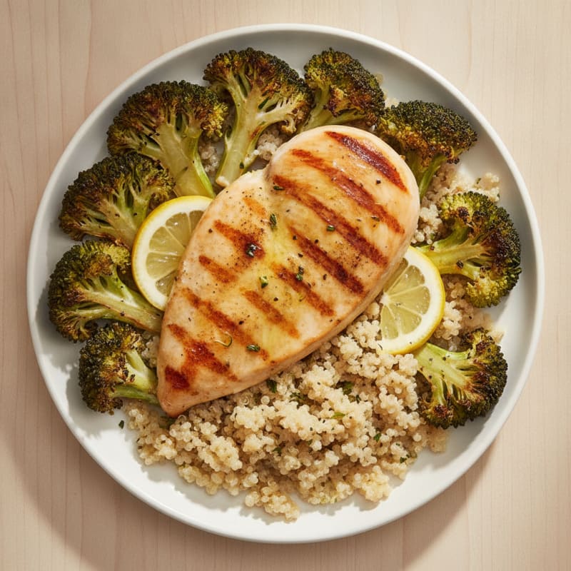Grilled Chicken Breast with Quinoa and Roasted Broccoli