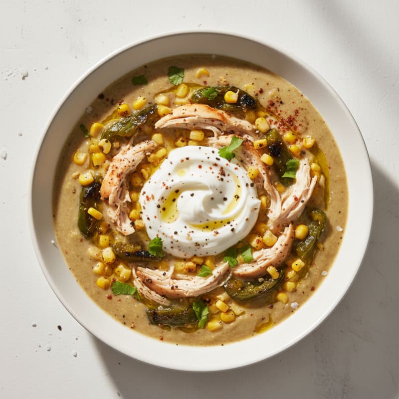 Smoky Roasted Poblano and Corn Soup