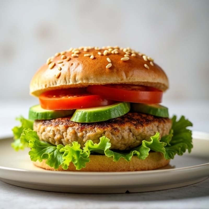 Lean Turkey Burger with Fresh Avocado and Tomato