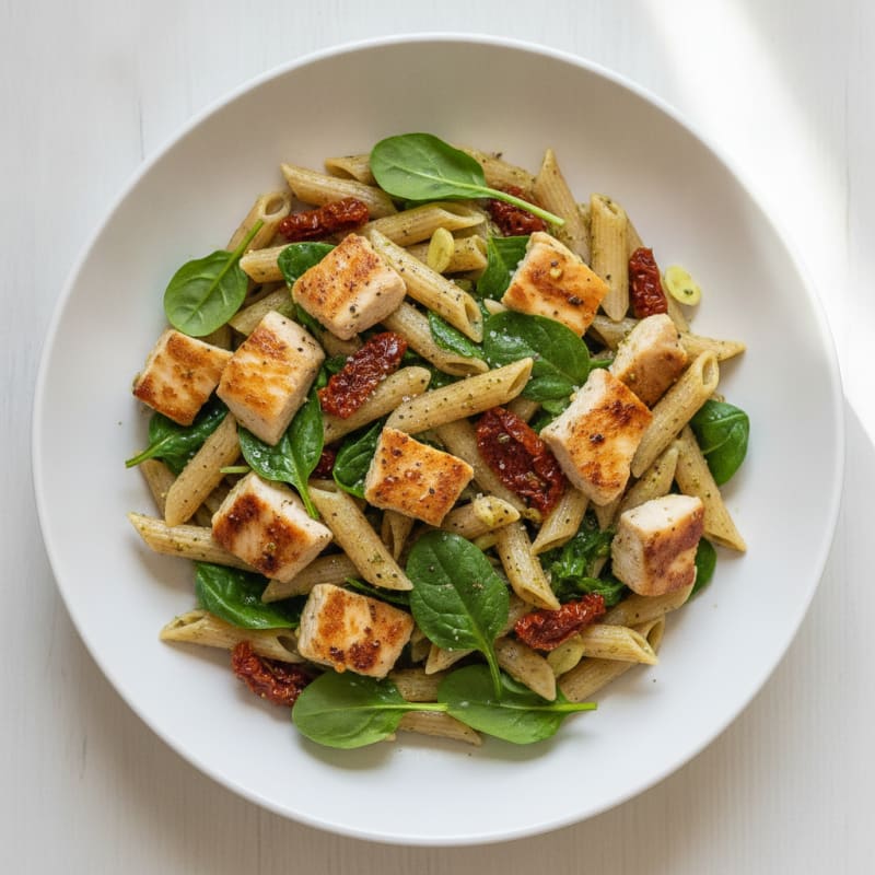 Pesto Chicken Pasta with Sun-Dried Tomatoes