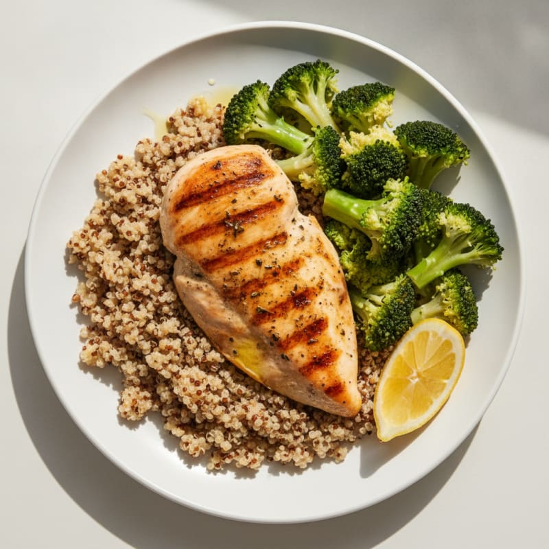 Grilled Chicken Breast with Quinoa and Steamed Broccoli