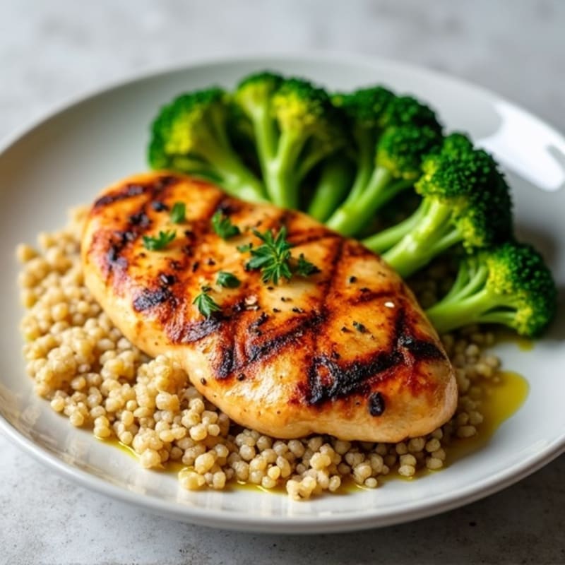 Grilled Chicken Breast with Quinoa and Roasted Broccoli