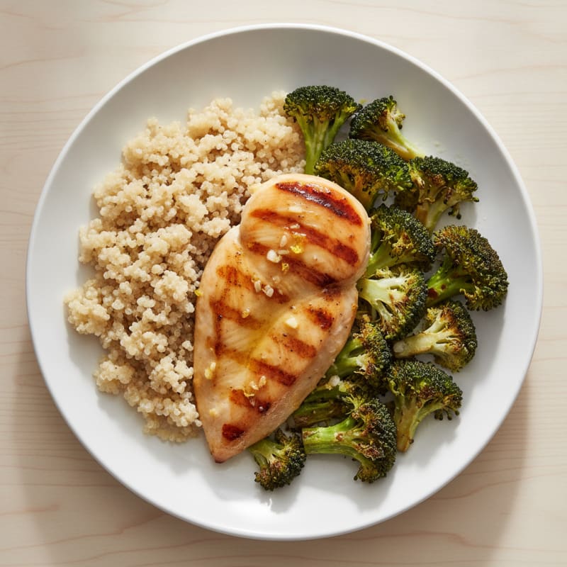 Grilled Chicken Breast with Quinoa and Roasted Broccoli