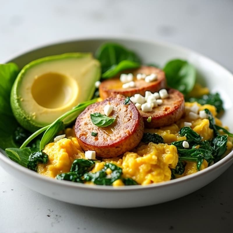 Egg White and Turkey Sausage Scramble with Spinach and Feta