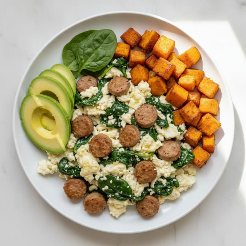 Egg White Scramble with Turkey Sausage and Spinach