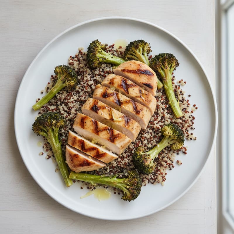 Grilled Chicken Breast with Roasted Broccoli and Quinoa