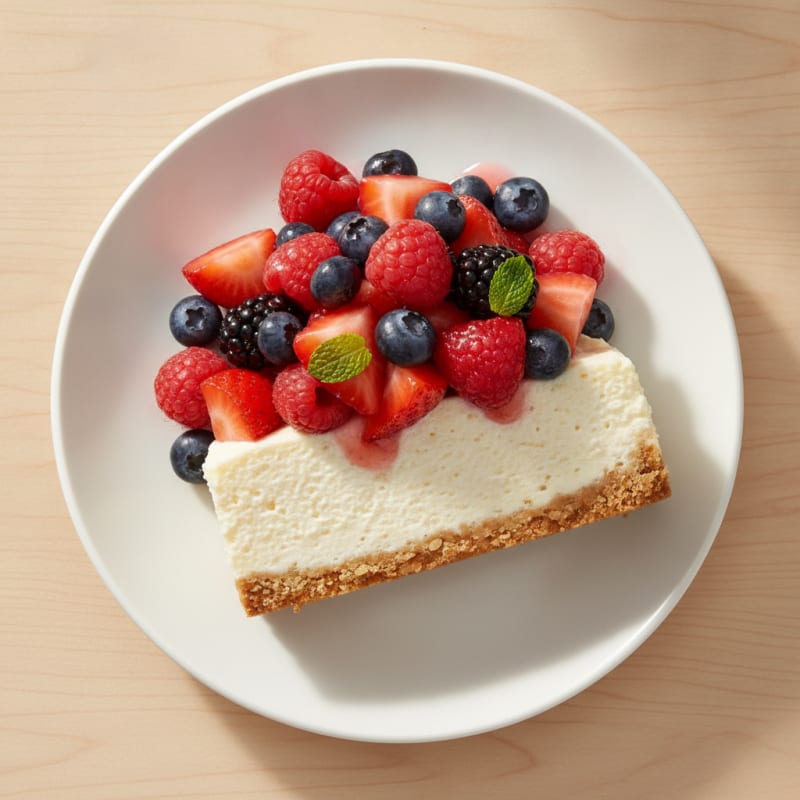 Greek Yogurt Protein Cheesecake with Mixed Berries