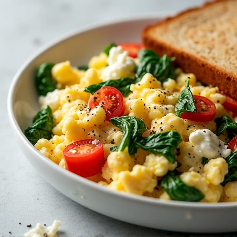 Egg White and Cottage Cheese Scramble with Spinach and Tomato