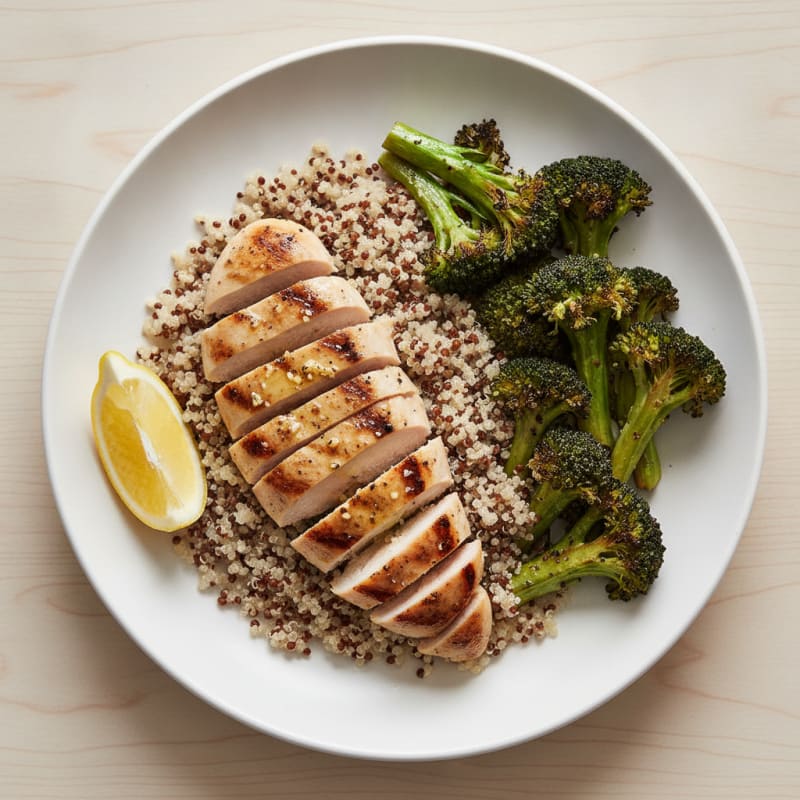 Grilled Chicken Breast with Roasted Broccoli and Quinoa