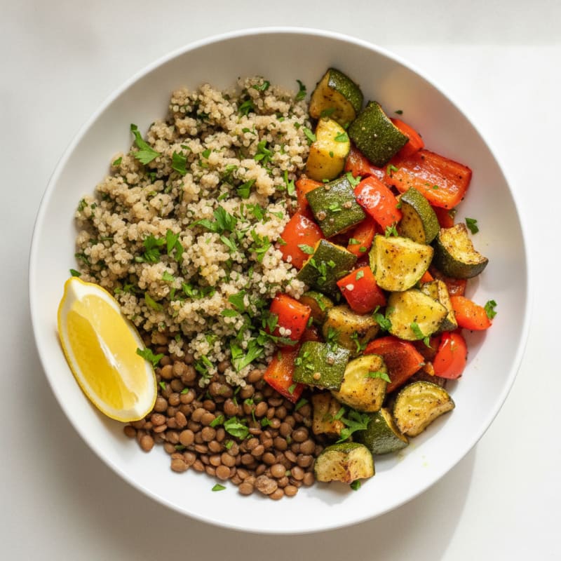Lentil and Roasted Vegetable Bowl with Herbed Quinoa