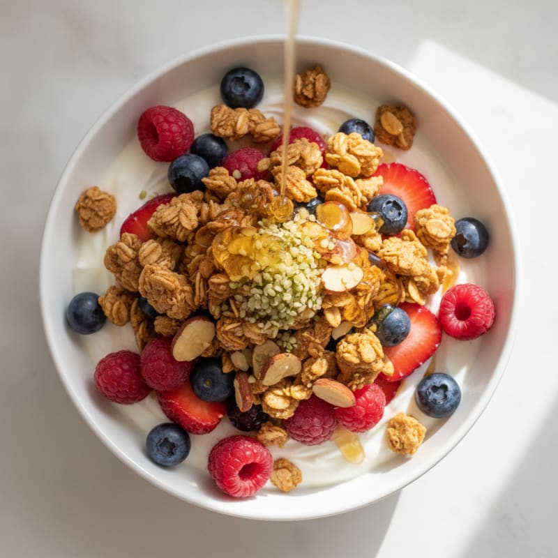 Greek Yogurt Parfait with Mixed Berries and Crunchy Almond Granola