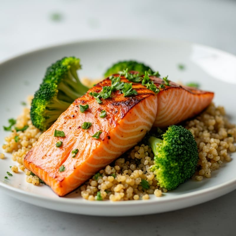 Grilled Salmon with Quinoa and Roasted Broccoli