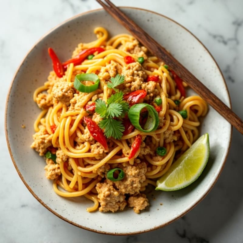 Creamy Spicy Peanut Ground Chicken Noodles