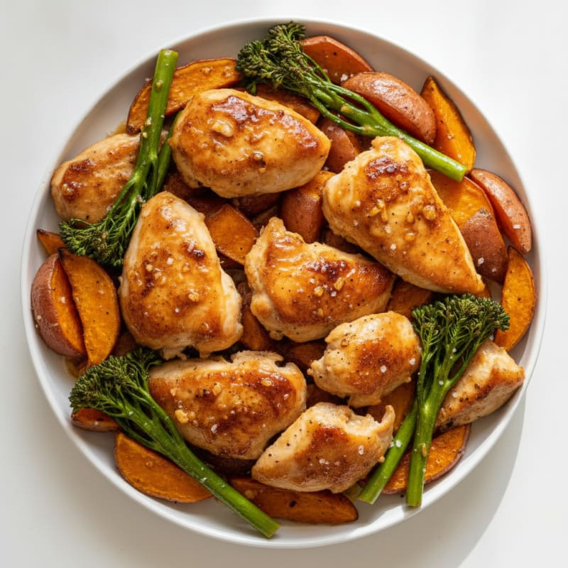Sheet Pan Honey-Garlic Chicken and Sweet Potatoes