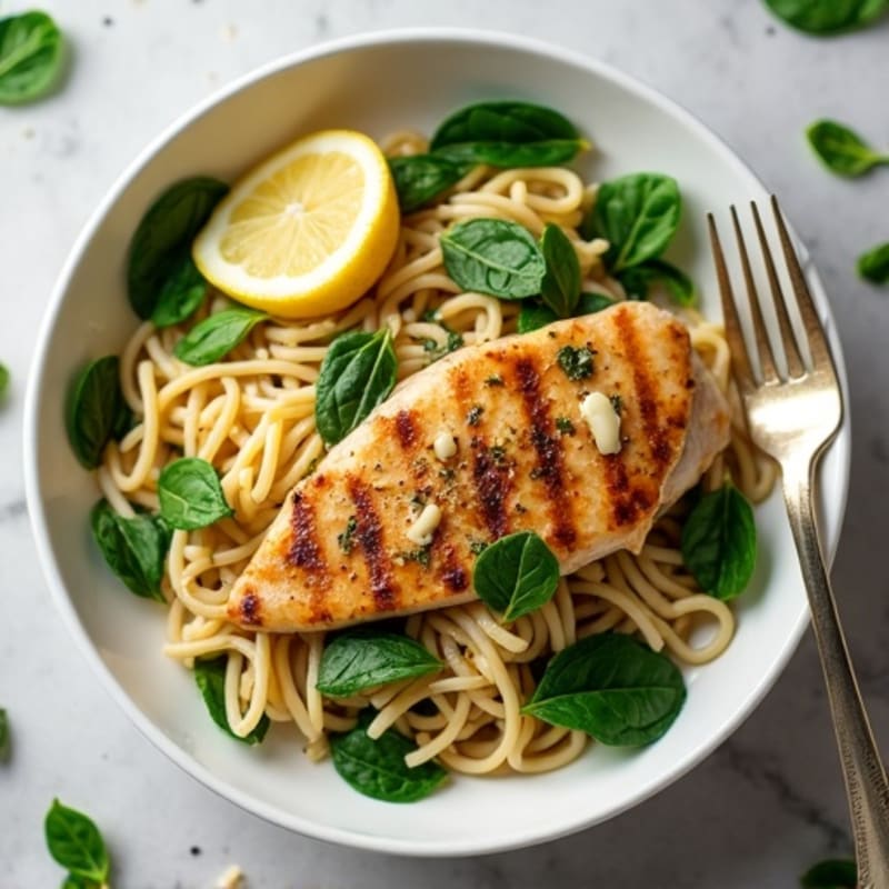 Lemon Garlic Chicken Pasta with Fresh Spinach