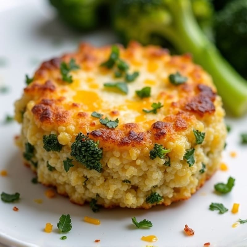 Crispy Baked Cheesy Quinoa Bites with Roasted Broccoli