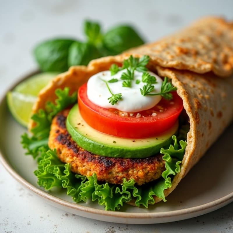 Crispy Veggie Burger Wrap with Fresh Herbs and Greens